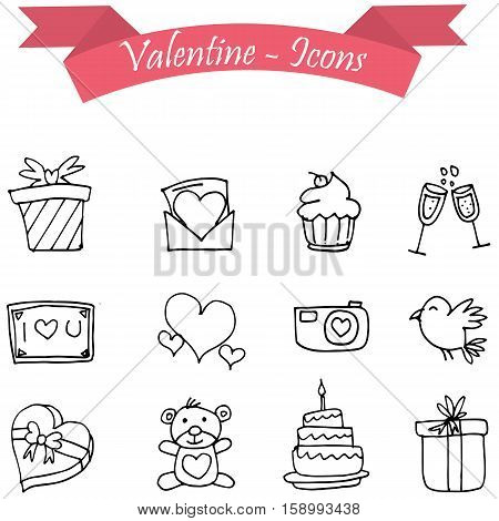 Valentine day icons with hand drawn vector illustratrion