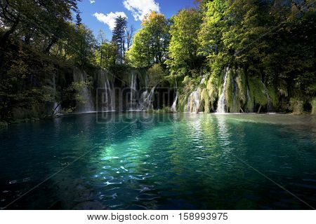 Waterfall inforest,  Plitvice, Croatia