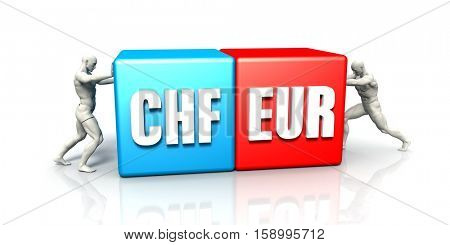 CHF EUR Currency Pair Fighting in Blue Red and White Background 3D Illustration Render