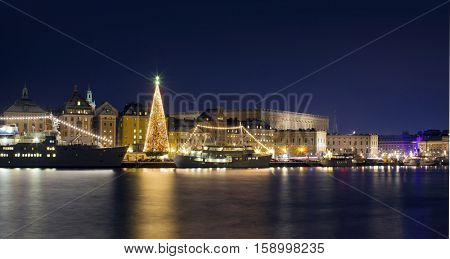 Stockholms old city with christmas tree
