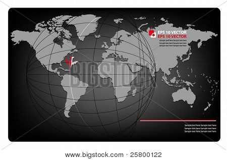 Sfondo di business con la mappa del mondo e dell'aeroplano. EPS10 illustrazione vettoriale.