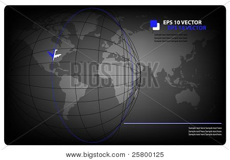 Sfondo di business con la mappa del mondo e dell'aeroplano. EPS10 illustrazione vettoriale.