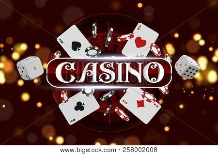 Casino Background Roulette Wheel With Dice And Chips. Online Casino Poker Table Concept Design. Top 