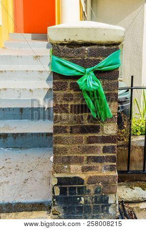 Notting Hilll London. August 2018. A View Of The Grenfell Tower Memeorial Bands On Display In Nottin