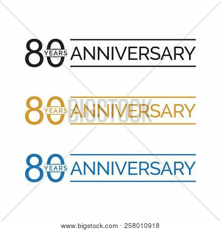 Simple 80th Anniversary Years Logo Vector. Blue Black Gold Color