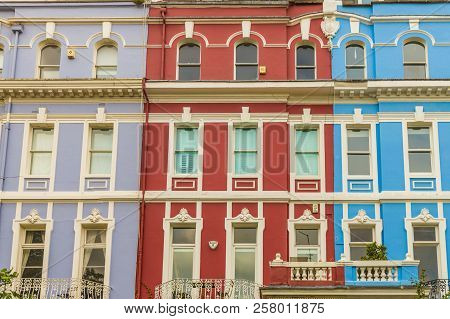 Notting Hilll London. August 2018. A View Of Colourful Architecture In Notting Hill In London