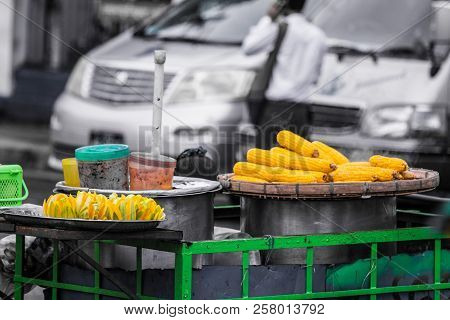 Fruit Cart Mango And Corn In Yangon, Yanmar