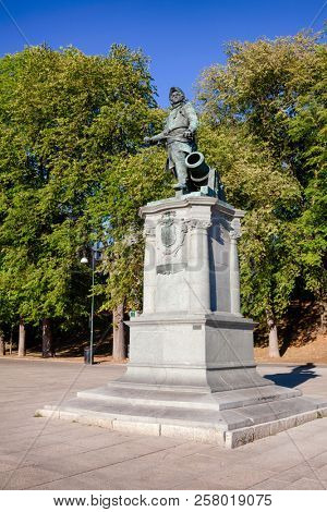 OSLO, NORWAY - JULY 12, 2018: Statue of Admiral Peter Tordenskjold at City Hall Square