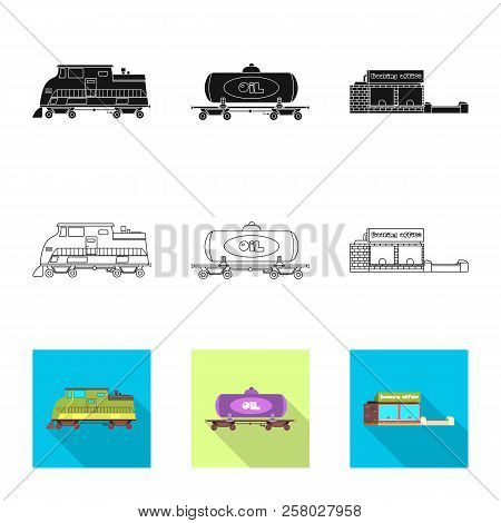 Isolated Object Of Train And Station Sign. Collection Of Train And Ticket Vector Icon For Stock.