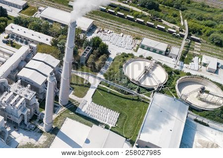 Cement Production, Plant For Burning Cement Mix. Aerial Photography.