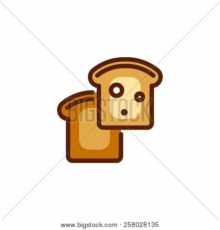 Two Toasts. Icon Of Traditional Food Element For Breakfast. Fried Crusty Bread For Sandwiches. Color