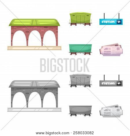 Vector Design Of Train And Station Icon. Set Of Train And Ticket Vector Icon For Stock.