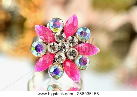 Ring With Multicolored Artificial Stones - Warm Color Balance