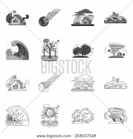 Vector Illustration Of Natural And Disaster Logo. Collection Of Natural And Risk Stock Symbol For We