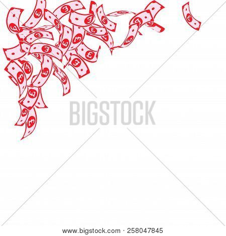 British Pound Notes Falling. Floating Gbp Bills On White Background. United Kingdom Money. Beauteous