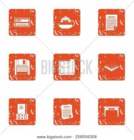 Book Life Icons Set. Grunge Set Of 9 Book Life Icons For Web Isolated On White Background