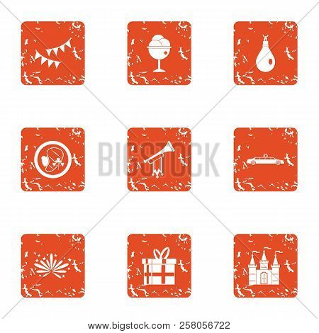 Glorification Icons Set. Grunge Set Of 9 Glorification Icons For Web Isolated On White Background