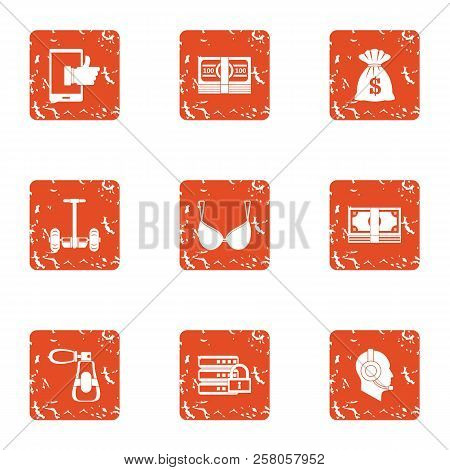 Money Boost Icons Set. Grunge Set Of 9 Money Boost Icons For Web Isolated On White Background