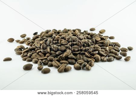 Coffee Beans Isolated On White Background Area For Copy Space.