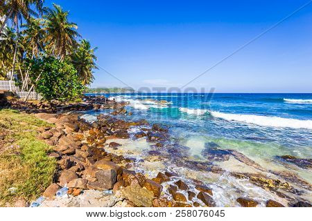 Ocean Seaside Of Wild Beautiful Stone Beach Of Sri Lanka