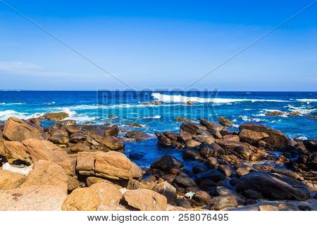 Ocean Seaside Of Wild Beautiful Stone Beach Of Sri Lanka
