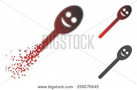 Happy Spoon Icon In Sparkle, Dotted Halftone And Undamaged Solid Variants. Cells Are Arranged Into V