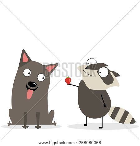 Russel Terrier And Raccoon, Dog And Raccoon