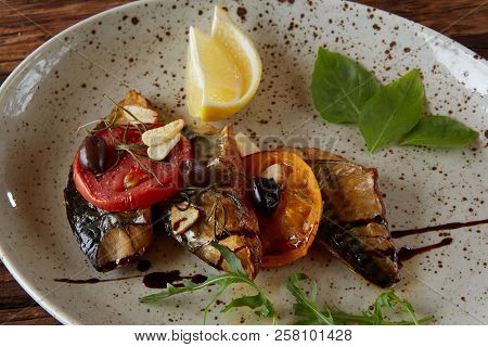 The Fried Mackerel With Vegetables. Shallow Dof.