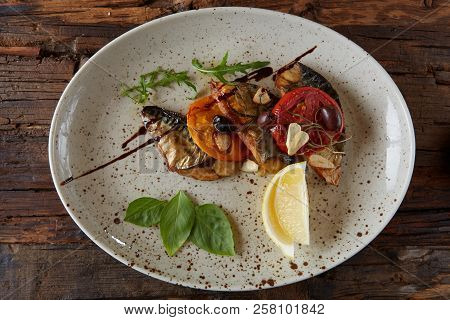 The Fried Mackerel With Vegetables. Shallow Dof.