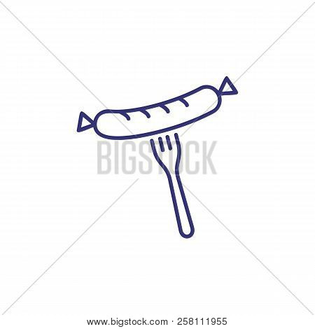 Sausage On Fork Line Icon. Wurst, Barbeque, Oktoberfest. Restaurant Concept. Vector Illustration Can