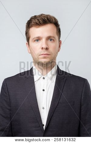 Photo For Document Or Passport Id. Mature Caucasian Man In Suit