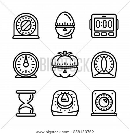 Kitchen Timer Icon Set. Outline Set Of Kitchen Timer Vector Icons For Web Design Isolated On White B