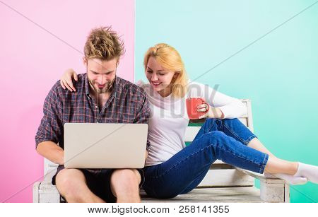 Show Me Your Progress. Woman Interested In Working Process Of Boyfriend. Girl Supports Her Man In Wo
