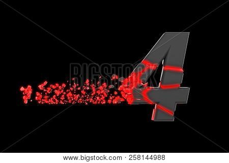 Broken Shattered Fast Sporty Alphabet Number 4. Crushed Speedy Racing Font. 3d Render Isolated On Bl