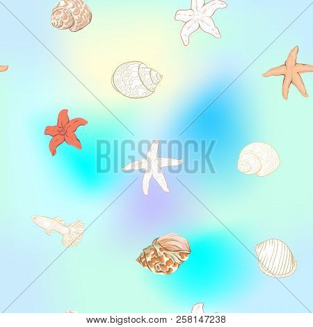 Sea World Seamless Pattern, Background. Stock Vector Illustration.