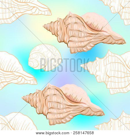Sea World Seamless Pattern, Background. Stock Vector Illustration.