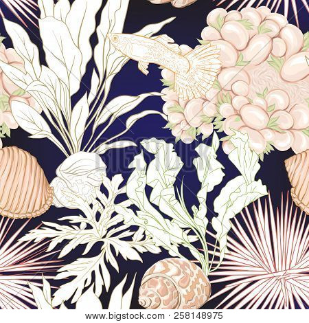 Sea World Seamless Pattern, Background. Stock Vector Illustration.