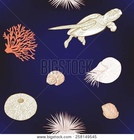 Sea World Seamless Pattern, Background. Stock Vector Illustration.