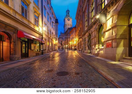 Church Of St Nicholas, Stockholm Cathedral Or Storkyrkan As Viewed From Storkyrkobrinken Street On T