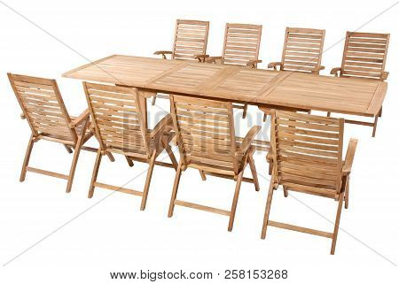 Teak Garden Furniture Set Isolated In White Background