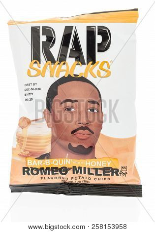 Winneconne, Wi - 7 September 2018: A Bag Of Rap Snacks Chips Featuring Romeo Miller On An Isolated B