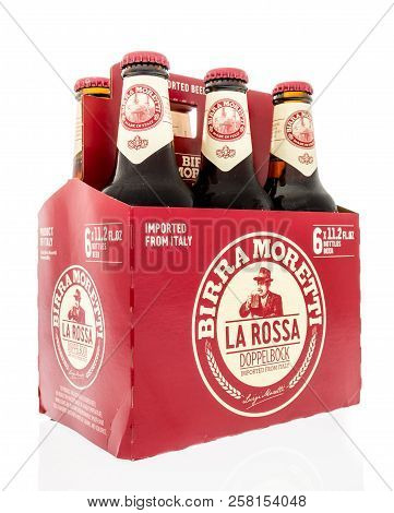 Winneconne, Wi - 9 September 2018: A Six Pack Of Brirra Moretti Dopplebock Beer From Italy On An Iso