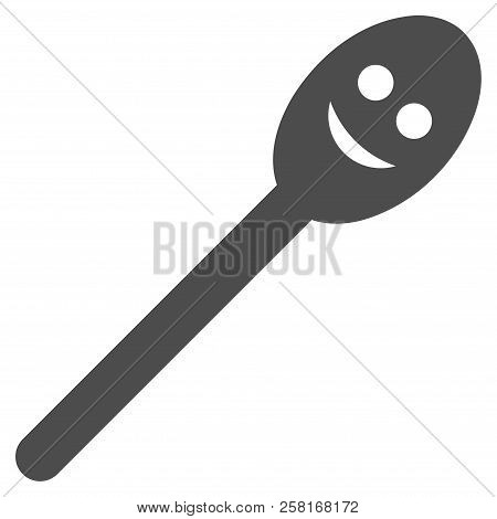 Happy Spoon Vector Icon. Style Is Flat Graphic Grey Symbol.