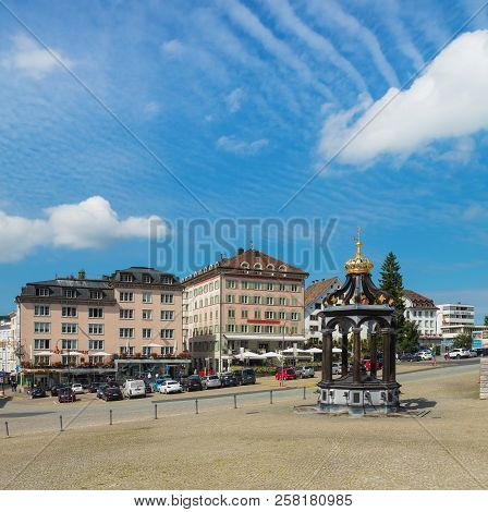 Einsiedeln, Switzerland - September 7, 2015: View Of The Town Of Einsiedeln From The Square In Front