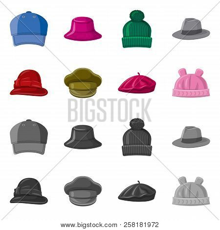 Isolated Object Of Headwear And Cap Sign. Set Of Headwear And Accessory Stock Vector Illustration.
