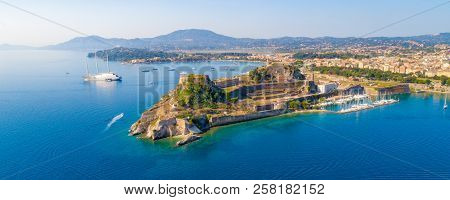Hellenic Temple And Old Castle At Corfu, Ionian Islands, Greece