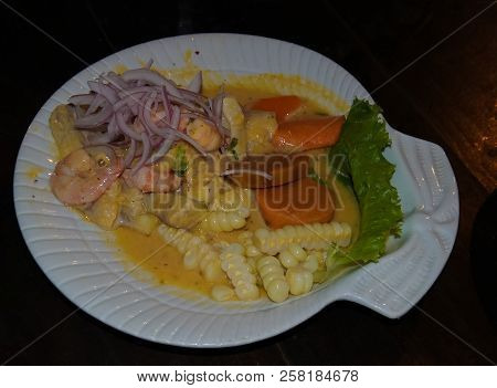Closeup View To Ceviche, Traditional Peruvian Dish, Peru