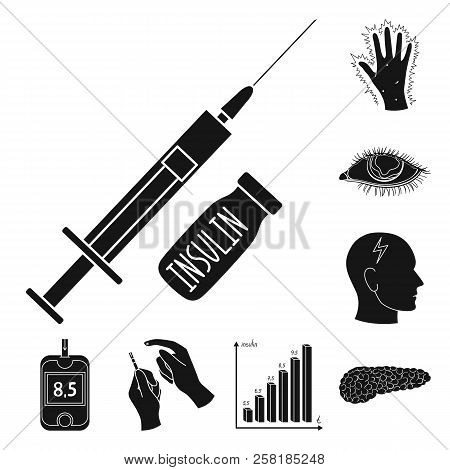 Diabetes Black Icons In Set Collection For Design. Treatment Of Diabetes Vector Symbol Stock Web Ill