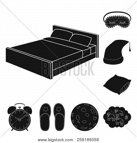 Rest And Sleep Black Icons In Set Collection For Design. Accessories And Comfort Vector Symbol Stock