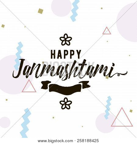 Happy Janmashtami. Vector Logo Design. Usable As Background, Banner, Greeting Card, T-shirt, Print. 